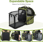 Large Cat Backpack Carrier Expandable Pet Carrier Backpack for Small Dogs Medium Cats Fit Up to 18 Lbs, Dog Backpack Carrier, Foldable Puppy Backpack Carrier for Travel,Dark Green, Large