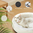 Zerbuger 20in Cream Round Cat Dog Bed Gift for Large Medium Small Dogs Cats, Machine Washable Sleeping Sofa, Non-Slip Bottom Breathable Soft Calming Pet Cuddler for Indoor/Outdoor/Car/Cage