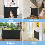 Retractable Baby Gates for Stairs No Drill | Extends to 54" Wide 34" Tall | Black