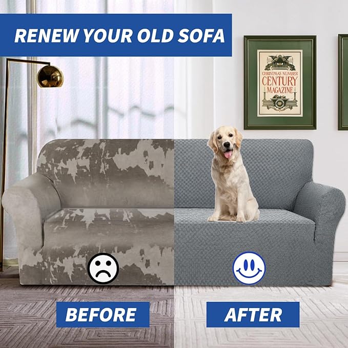 YEMYHOM Couch Cover Latest Jacquard Design High Stretch Sofa Covers for 2 Cushion Couch, Pet Dog Cat Proof Loveseat Slipcover Non Slip Magic Elastic Furniture Protector (Loveseat, Light Gray)
