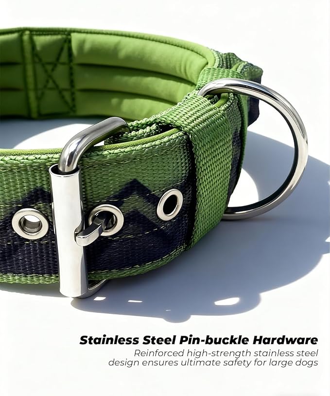 Dog Collar for Large Dogs,2 in Wide Heavy Duty,Pressure-Relief Padded, C-M | Professional Protection for Large and Giant Breeds,Handle for Control,Stainless Steel Buckle Ultra Safety,20-23 in