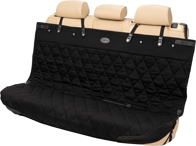 PetSafe Happy Ride Quilted Dog Car Seat Cover, Bench, Black | Seat Cover for Back Seat, Scratch-Resistant, Adjustable Straps and Elastic Panels, Machine Washable, Seatbelt Access Zippers