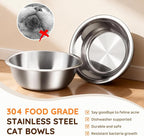 Elevated Cat Food Bowls with Mat, 2 Stainless Steel Raised Cat Food and Water Bowls, 15 Tilted Stand Anti Vomitting, Whisker Fatigue, Dishwasher Safe Cat Bowl