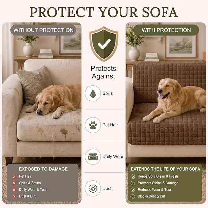 Smiry Velvet Couch Cover for Dogs, Non Slip Soft Sofa Protector for Pets | Washable Sofa Cover for Cats, Cozy Furniture Protector Against Pet Hair, Scratches, Fits Sectional Sofa(Brown, 36"x94.5")