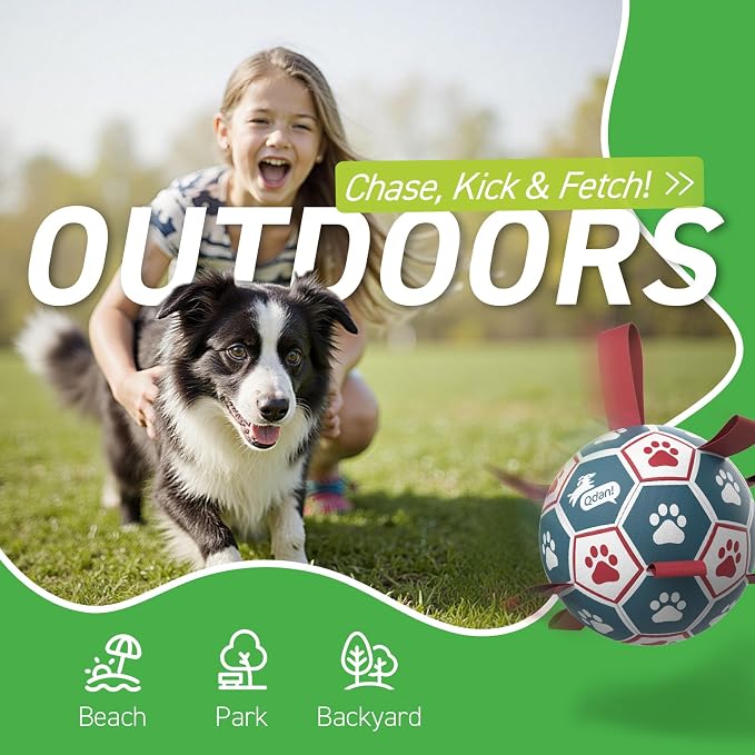 QDAN Dog Balls, 6 Inch Dog Soccer Ball with Straps, Herding Balls for Dogs | Outdoor Dog Toys Balls for 20-40 lb dogs, Puppy Ball to Keep Them Busy, Dog Pool Water Play Toy, Puppy Birthday Gifts