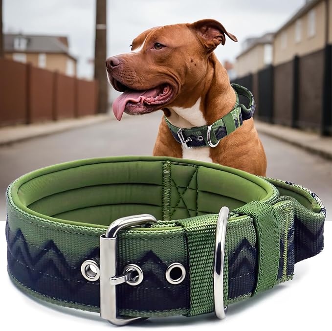 Dog Collar for Large Dogs,2 in Wide Heavy Duty,Pressure-Relief Padded, C-M | Professional Protection for Large and Giant Breeds,Handle for Control,Stainless Steel Buckle Ultra Safety,20-23 in