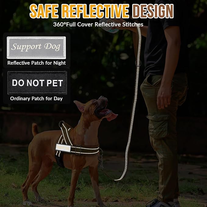 SlowTon No Pull Dog Harness - Heavy Duty Dog Harness and Leash Set for Medium Large Dogs, Reflective Tactical Harness with Soft Padded and Front Clip for Easy Walk and Training (Tan, L)