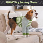 FUAMEY Dog Recovery Sleeve with Elbow Protector, Green Stripes, 3XL | Stop Licking Joints Shirt, Pet Long Sleeve Suit, Protecting Front Leg Arm Wounds, Cover Skin Conditions, Alternative to Cone