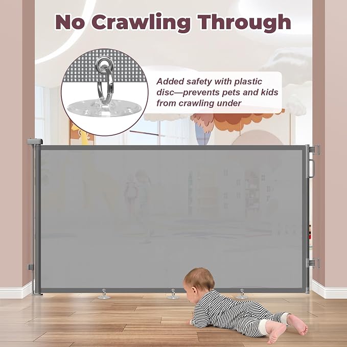 42" Extra Tall Retractable Baby Gates, 76" Wide Dog Gate for Stairs | Mesh Gate Indoor Outdoor for Doorways Deck Kitchen, Long Safety Gate for Child Toddler, Prevent Pet from Jumping Over, Grey