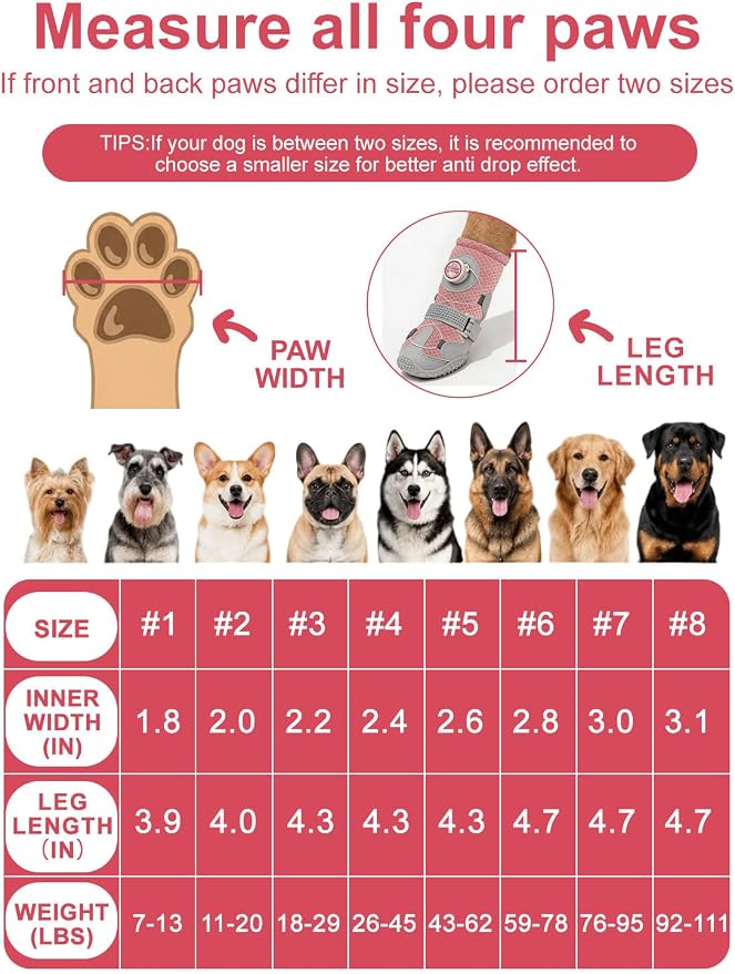 Huafly Tension Knob Dog Shoes – Twist-Lock Dog Boots & Paw Protectors for Small Medium Large Dogs,Non-Slip Sole Breathable Mesh Reflective Strap for Hiking Camping Hot Pavement & Hard Floor (Size 5)