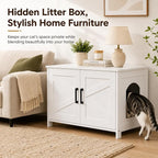 Homhedy 31.5" L Cat Litter Box Enclosure with Barn Door, White | Wooden Cat Washroom Furniture, Cat House, Pet Storage Cabinet, Dog-Proof, Fit Most of Litter Box, Farmhouse Style