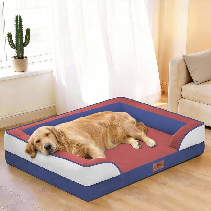 Comfort Expression Orthopedic Dog Bed for Extra Large Dogs with Bolster | Waterproof Dog Couch Bed with Washable Cover & Non-Slip Bottom, Supportive Egg Crate Foam XL Pet Bed, 42x30 Inch