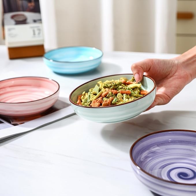 Selamica Ceramic Cat Bowls Set of 4, Cat Food Bowl Whisker Friendly, 5.6 Inch Shallow Wide Kitten Plates for Food and Water, Dishwasher Safe, Gradient Colors