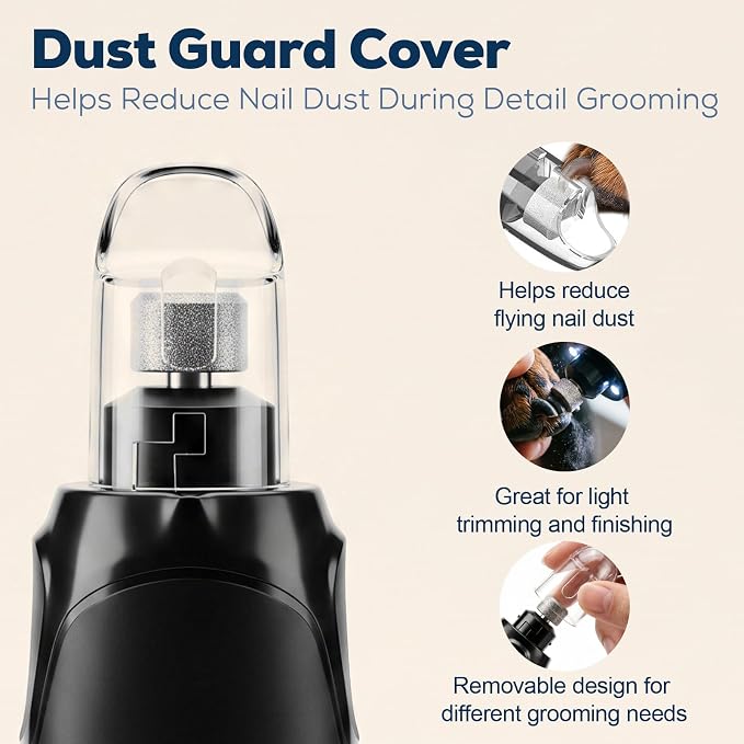 Dog Nail Grinder for Large Dogs, Quiet 6-Speed with LED Light | Low-vibration, powerful grinding, rechargeable design, and dust guard for cleaner, more comfortable at-home nail care