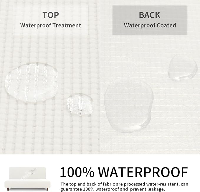 Easy-Going 100% Waterproof Futon Cover, Stretch Futon Slipcover Medium | Dual Waterproof Armless Futon Couch Cover, Leakproof Sofa Bed Furniture Protector for Kids Pets Dog Cat, Cream