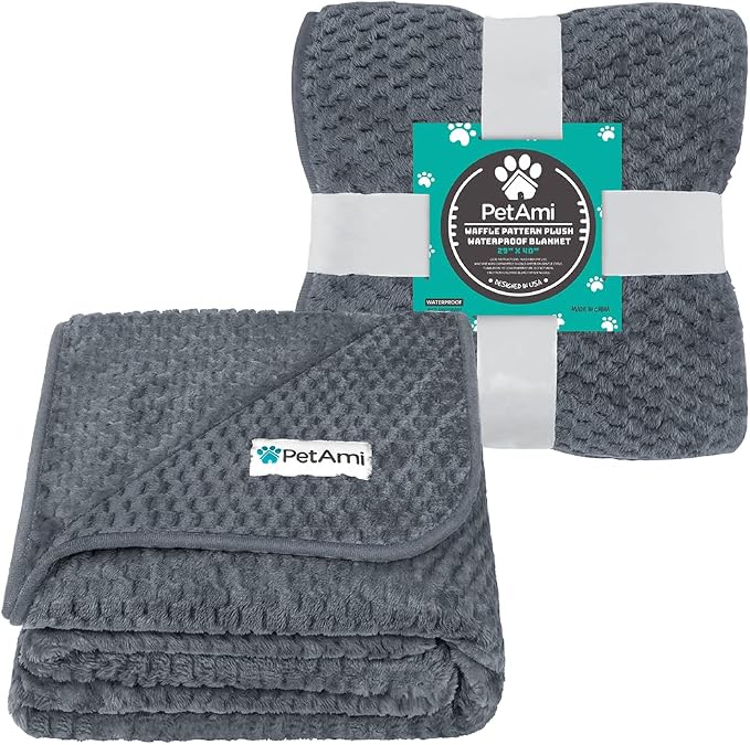 PetAmi Waterproof Dog Blanket, Leakproof Puppy Blanket, 29x40 Dark Gray | For Small Medium Pets, Furniture Sofa Couch Cover Protector, Fleece Throw Indoor Cat Kitten, Reversible Washable Soft Plush