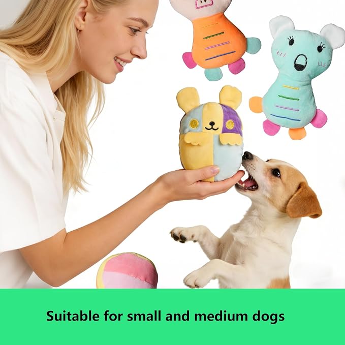 32-Pack Small Squeaky Dog Toys Bulk, Cute Fruits & Animal Stuffed Plush Puppy Toys, Soft Teething Toy Bundle for Small Medium Dogs & Puppies