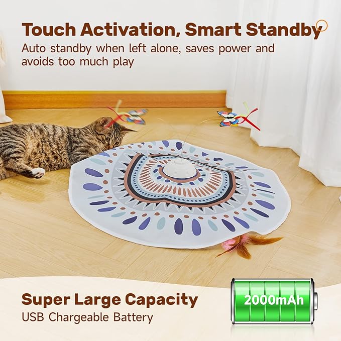 Potaroma Cat Toys Chargeable, 3in1 Hide and Seek for Kittens, Interactive Automatic Play, Fluttering Butterfly, Moving Wand Feather, Indoor Kitty Exercise 22.8 Inch Cover for All Breeds | Automatic Play, Fluttering Butterfly, Moving Wand Feather, Indoo...