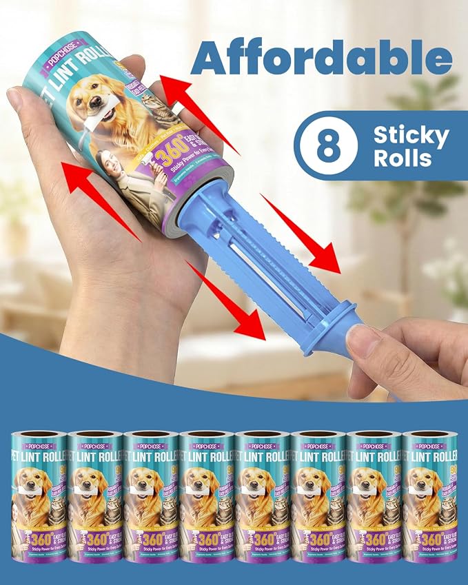 POPCHOSE Lint Roller for Pet Hair Extra Sticky, 720 Sheets | Dog and Cat Hair Remover for Clothes, Furniture, Couch, Lint Roller for Carpet