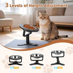 Elevated Cat Bowl with Silicone Food Mat, 3 Height Adjustable, 15° Tilted Cat Bowls Stand with Stainless Steel Bowl for Indoor Cats & Kittens (1 Pack with Mat)，Black