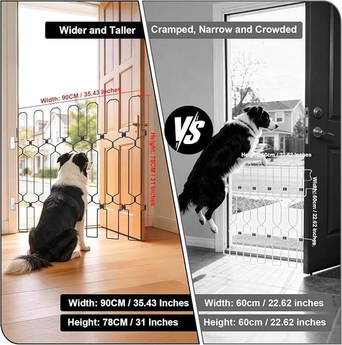 Retractable Dog Gate for Front Door, 35.4" Wide 30.7‘’ Tall Safety Metal Pet Gate for Dogs When Opening, Easy Install Front Entry Dog Door Barrier