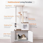 HOOBRO Cat Tree with Litter Box Enclosure, Tall Cat Tower for Indoor Cats | All-in-One Modern Cat Condo, Hidden Litter Box Enclosure Furniture, White and Walnut WH51MZ03
