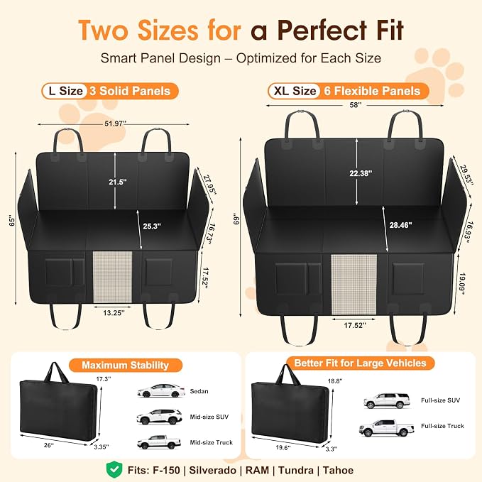 Hard Bottom Dog Car Seat Cover, 52"×65", Waterproof PU Leather | Stable Hard Bottom Support for Comfortable Rides with Large Dogs