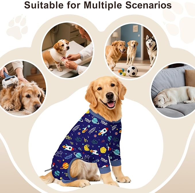 Bienbee Dog Pajamas, 4 Pack Adjustable Onesies for Small to Large Dogs 2XL | Dog Shedding Suit with Soft Fabric, Breathable & Stretchy, and Adjustable Back Length for Sleeping Lounging and Daily Use