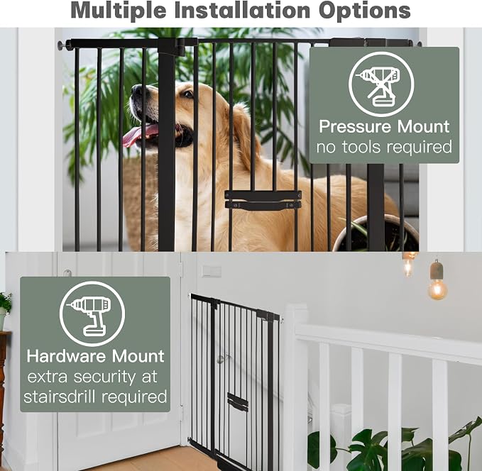 SHYUJAJIE 37 Inch Tall Baby Gate with Small Cat Door | Adjustable 29.55"-46.06 "Wide,Auto Close Dog Gate Easy Walk Thru Pet Gate for Stairs, Doorway, House, Pressure Mounted