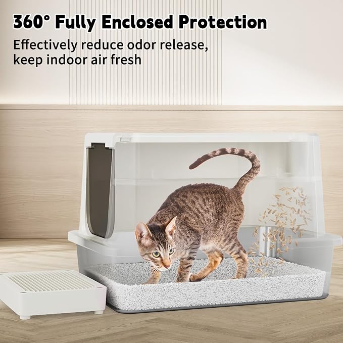 RIZZARI Stainless Steel Cat Litter Box: Dual Access, Hidden Pan, Easy Clean | Dual Front-Top Entry / Stainless Anti-Odor / Litter-Catch Pedal / Splash Guard Shield / Tool-Free Assembly / Compact Corner