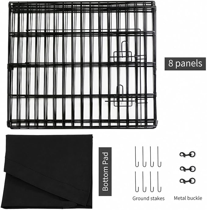 PETIME Foldable Metal Dog Exercise Pen/Pet Puppy Playpen Kennels Yard Fence Indoor/Outdoor 8 Panel 24" W x 36" H with Bottom Pad