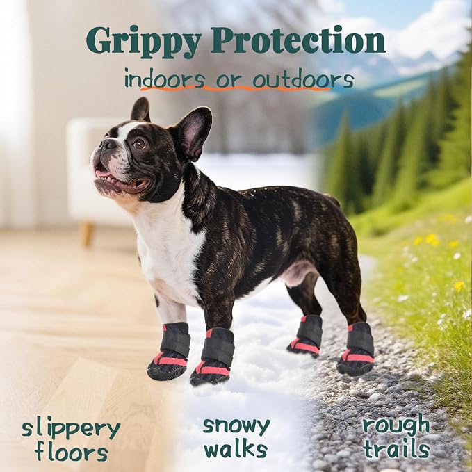 Dog Shoes for Medium Dogs, Outdoor Dog Boots & Paw Protectors for Hot Pavement, Winter Snow Hiking, Breathable Dog Booties, Indoor Hardfloors Anti Slip Sole Black Size 6