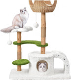 Easyego Modern Cat Tree, 45.6" Aesthetic Wood Cat Tree Tower for Large Cats, Luxury Cat Condo with Scratching Posts and Flower Platforms, Cat Furniture, White&Green