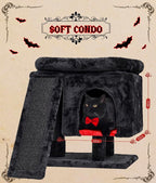 SYANDLVY Gothic Cat Tree with Coffin Bed for Indoor Cats, Cat Tower with Scratching Post, Modern Activity House for Large Cats, Condo with Board, Kittens Cave
