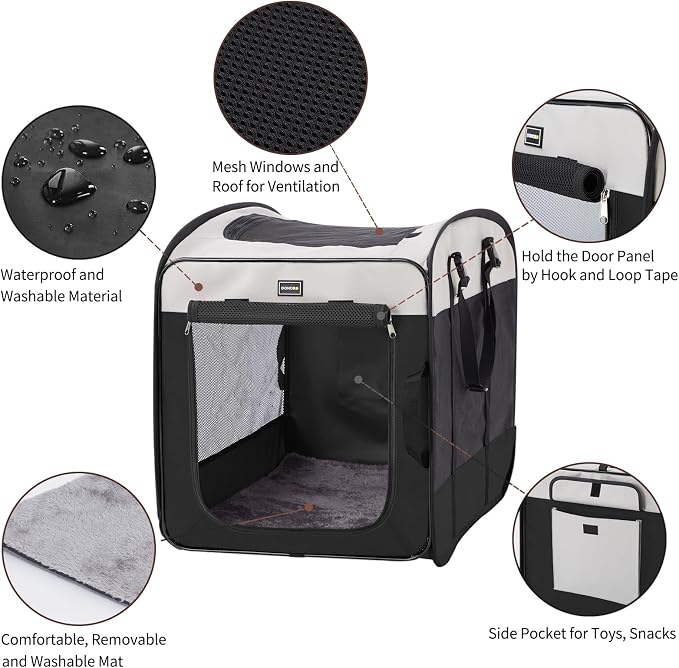 DONORO Dog Kennels and Crates for Medium Dogs, Portable Pop Up Indoor Pet Cage with Sturdy Wire Frame, Collapsible Travel Crate Soft Sided Cat Bag Escape Proof (Black, 28.0" L x 18.0" W x 22.0" H)