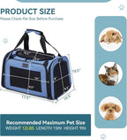 PETSFIT Pet Carrier, Blue, Small and Medium Cats, Puppies Up to 12 Lbs | Dog Carrier, Airline Approved, Collapsible Soft Sided, TSA Approved, Cat Travel Carrier