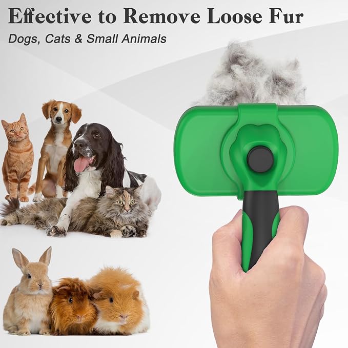 Swihauk Self Cleaning Slicker Brush - Skin Friendly Deshedding Grooming Tool for Dogs & Cats, Suitable for Shedding & Haired Pets, with Pet Supplies Accessories, Green