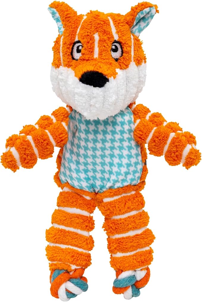 KONG Floppy Knots - Durable No‑Stuffing Squeaky Rope & Plush Dog Toy - for Teething, Playing (Fox, X-Small)