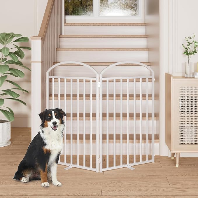 SNUOWU 2 Panels Full Matel Freestanding Dog Gates, 48" Extra Wide 36" Tall Free Standing Dog Pet Gate for Indoor & Outdoor. Foldable Pet Fences for Doorways, House, Stairs, Porch, Deck, Yard