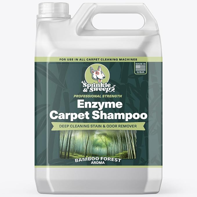 Sprinkle & Sweep: Enzyme Carpet Shampoo - 64oz, Deep Cleaning Pet Stain & Odor Remover, Dog & Cat Mess-Urine-Accident Solution, All Machine Compatible