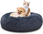 SAVFOX 36 inches Calming Donut Dog Bed - 3X Durable Plush Faux Fur, Machine Washable & Non-Slip, Fits up to 100 lbs, Dark Grey