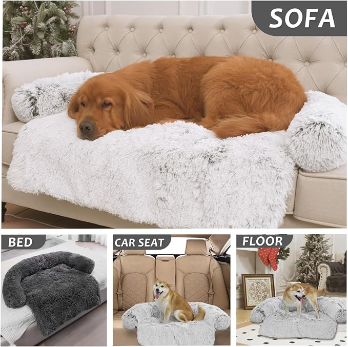 Calming Dogs/Cats Bed Mats, Dog Pad Washable Removable Couch Cover, Plush Long Fur Mat for Pets, Waterproof Lining, Perfect for Small, Medium and Large Dogs and Cats (Dark Gray, 41"x37")