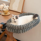 CHEERPALS Cloud Cat Bed Desk Mounted Hammock for Indoor Cats Perch Foldable | Reversible Mesh Warm Plush Mat, 90° Space Saving, Machine Washable Support Pet Bed for Kitty and Puppy(Grey, Large)