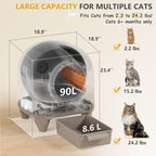 WARCAT Self-Cleaning Litter Box – 90L, APP, Sensors, Brown | 90L large capacity for multiple cats. APP-controlled with smart sensors. Safety protection. Includes mat & 1 garbage bag.
