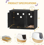 Hzuaneri Cat Litter Box Enclosure, Hidden Litter Box Cabinet Furniture | Indoor Cat House with Bell, Farmhouse Style, 31.5 x 19.7 x 20.9 Inches, for Hallway, Bedroom, Black CB82404X