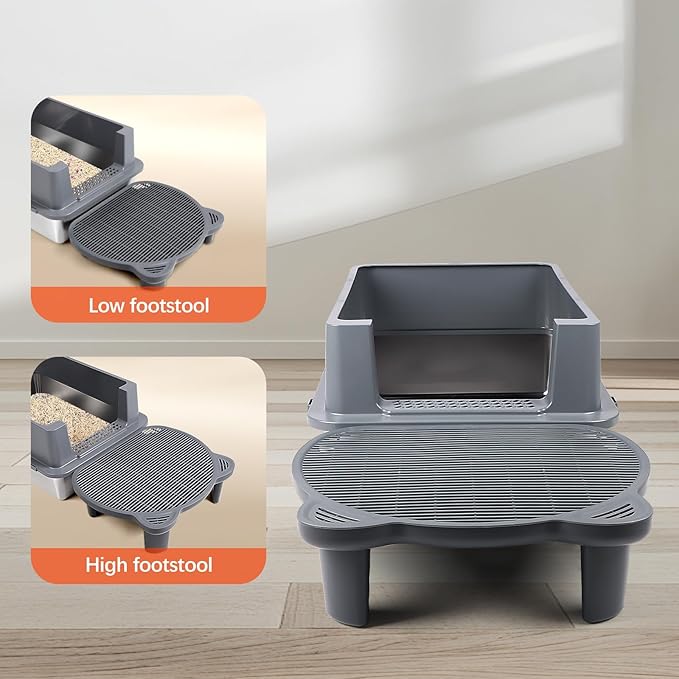 Litter Box Step Adjustable Cat Step with Filter Function,Dark Grey | Elevated Double Layer Litter Box Ramp for Kitten & Old Cats, Easy Cleaning Litter Box Step Stool for Automatic Cat Litter Box