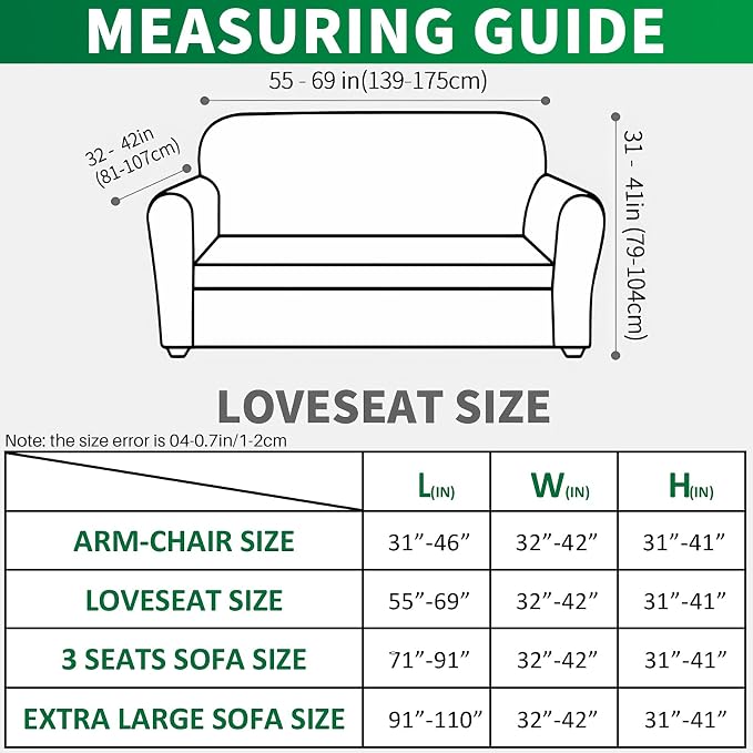 MAXIJIN Stretch Loveseat Couch Cover for 2 Cushion Couch (55"-69" Washable Sofa Slipcovers with Non-Slip Foam & Elastic Strap, Dog Cat Pet Friendly Furniture Protector (Medium, Army Green)