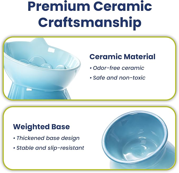 Lynx Ceramic Raised Slow Dog & Cat Elevated Food Bowl, Arctic Ombre | Tilted 15° Elevated Pet Food Bowl, Whisker-Friendly, Anti-Choking Dish, Dishwasher Safe, Nonslip, Food Grade Material