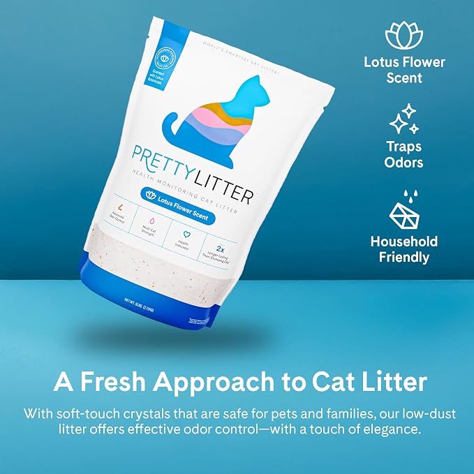 PrettyLitter Health Monitoring Cat Litter, Lotus Flower, 6 lb. Bag | Up to 1 Month Supply, Non-Clumping, Advanced Odor Control, Automatic Litter Box Compatible, Color Changing Silica Crystals