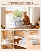 Wireless Cat Water Fountain [with Stainless Steel Tray], 84oz/2.5L Pet Fountain for Cats Inside, Cat Fountain for Drinking